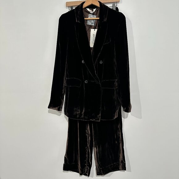 Sleeping with Jacques Jane Bond Brown Velvet Co-ord Set US4 Pants & Blazer Silk